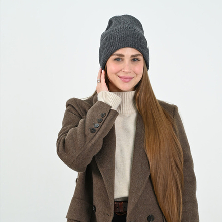 Шапка VAKSILK из натуральной шерсти и шёлка ТЁМНО-СЕРЫЙ