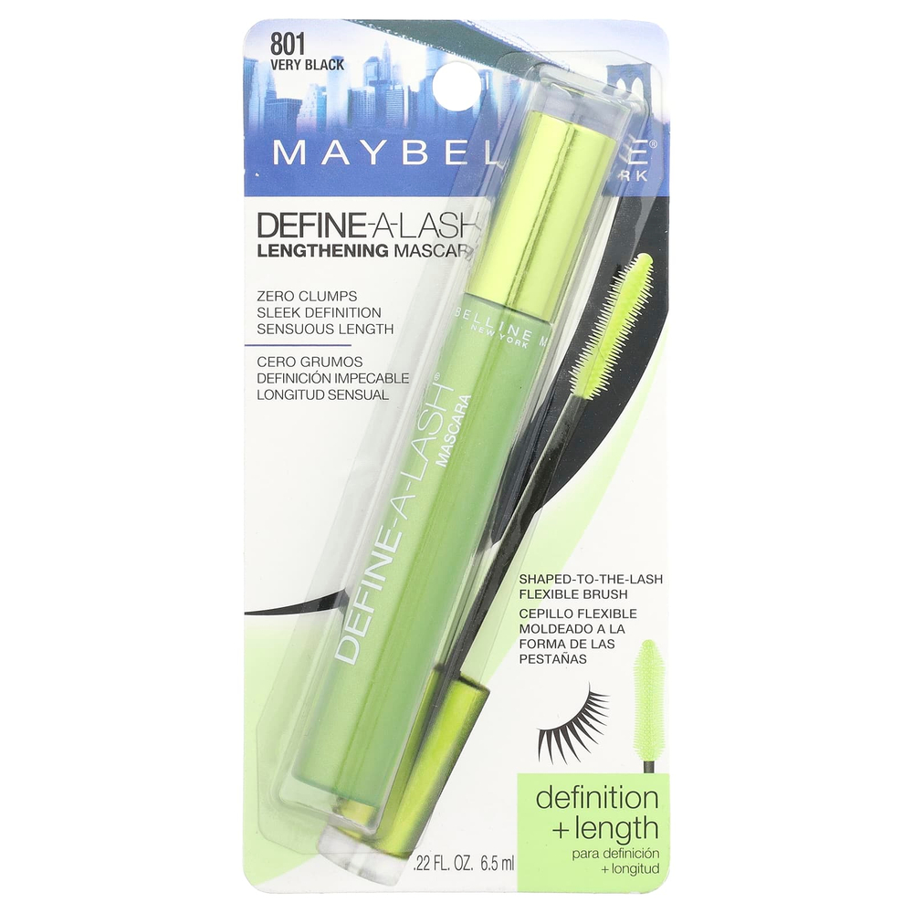 Maybelline, Define-A-Lash, тушь для ресниц с эффектом удлинения, оттенок 801 насыщенный чёрный, 6,5 мл (0,22 жидк. унции)