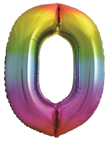 Шар (34''/86 см) Цифра, 0, Яркая радуга, Градиент
