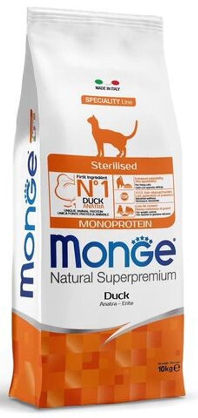 Сухой корм Monge Cat Speciality Line Monoprotein Sterilised для стерилизованных кошек с уткой, пакет 10 кг