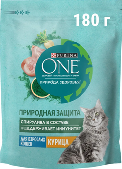 Purina ONE для взрослых кошек с курицей (Спирулина) 180г.
