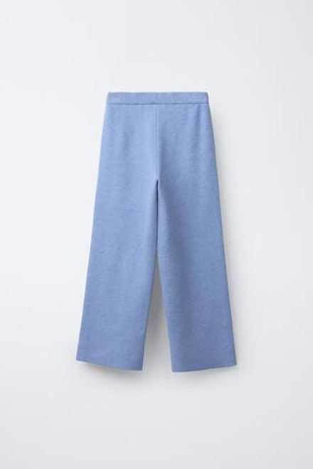 ZARA ТРИКОТАЖНЫЕ БРЮКИ WIDE LEG, ЛИНЯЛЫЙ СИНИЙ