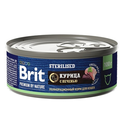 Brit Premium By Nature консервы для стерилизованных кошек с курицей и печенью 100 г (банка)