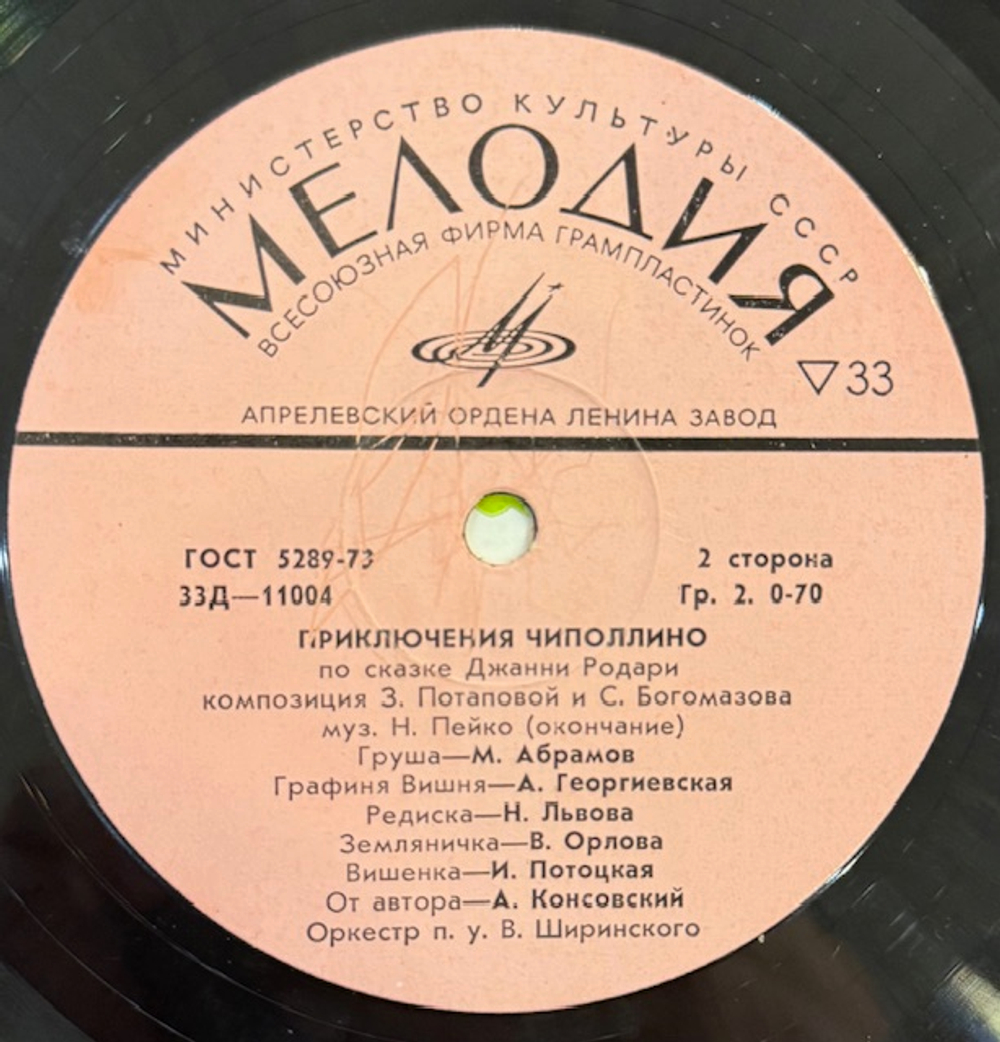 Виниловая пластинка Сказка Приключения Чиполлино (Мелодия) 10"