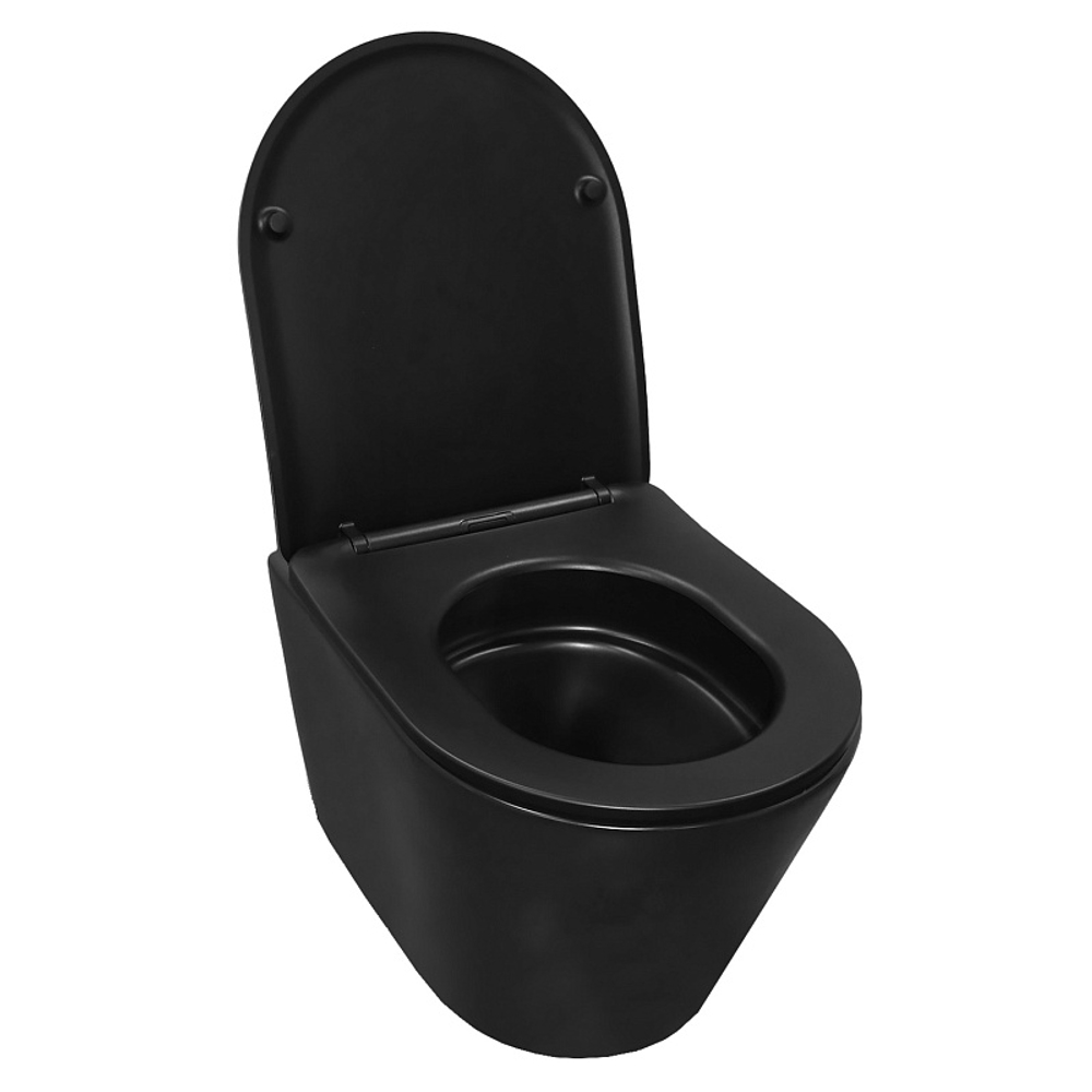 Унитаз подвесной Azario VELA 360х480х360 безободковый, система смыва "Торнадо", с быстросъемным сиденьем "Микролифт", черный матовый (AZ-2480MB)