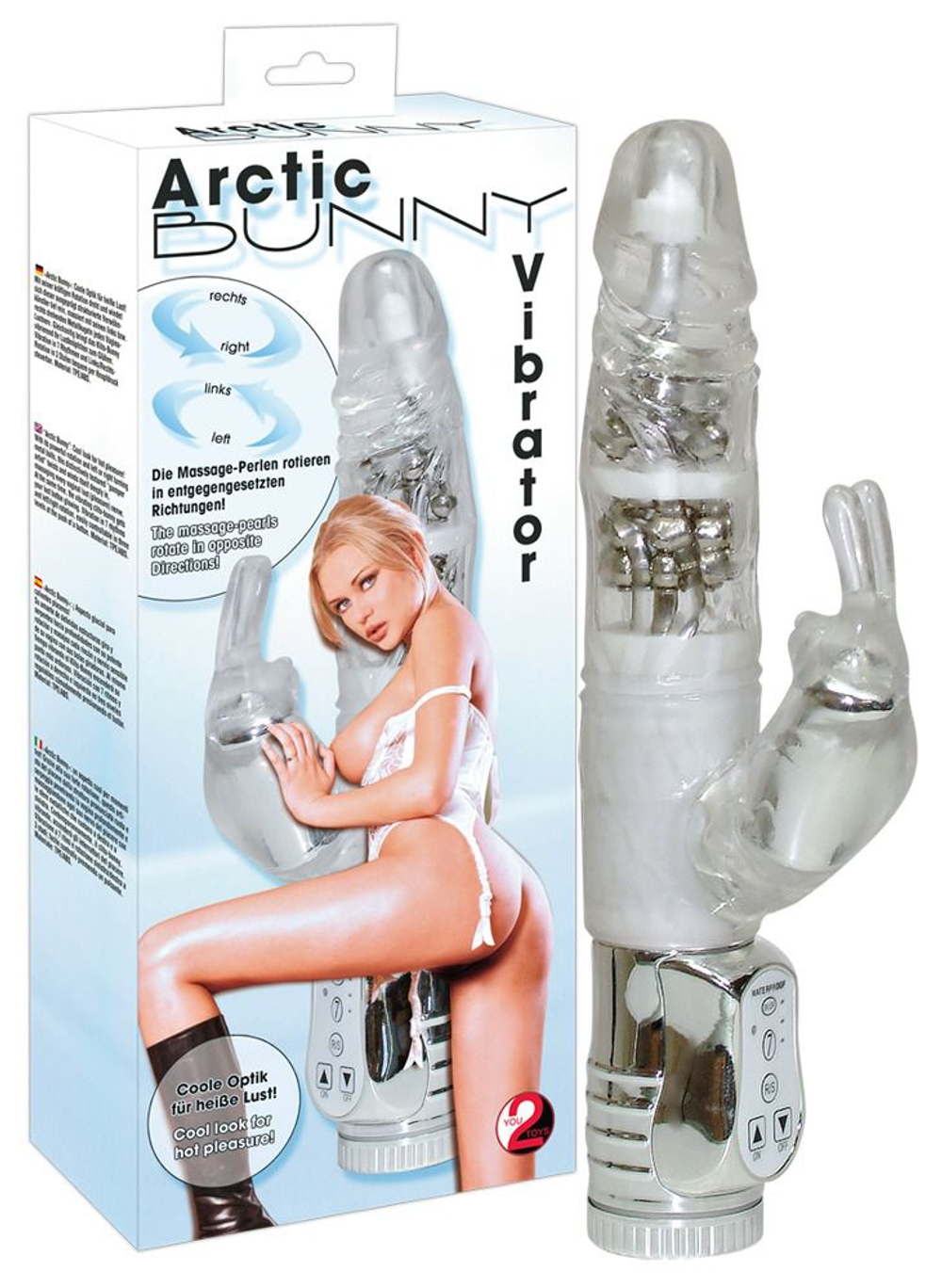 Вибратор Arctic Bunny с клиторальным отростокм - 25,5 см. (Цвет: прозрачный)