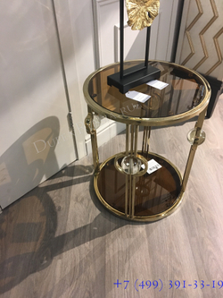13RXET6034-GOLD Стол журнальный стекло коричн./золото 50*50*60см