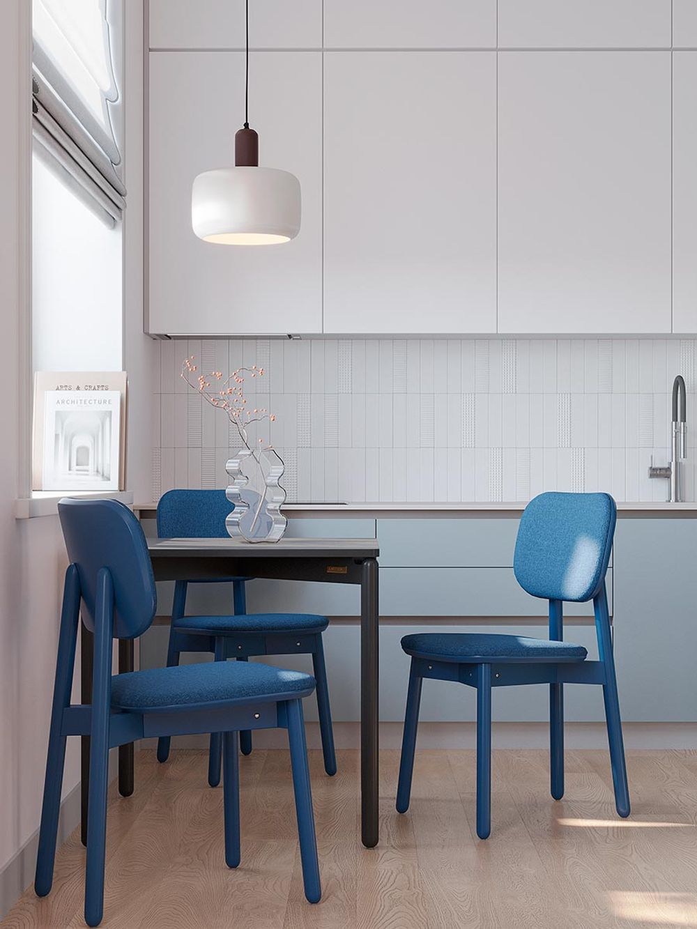 Стул с обивкой Saga, рогожка, синий