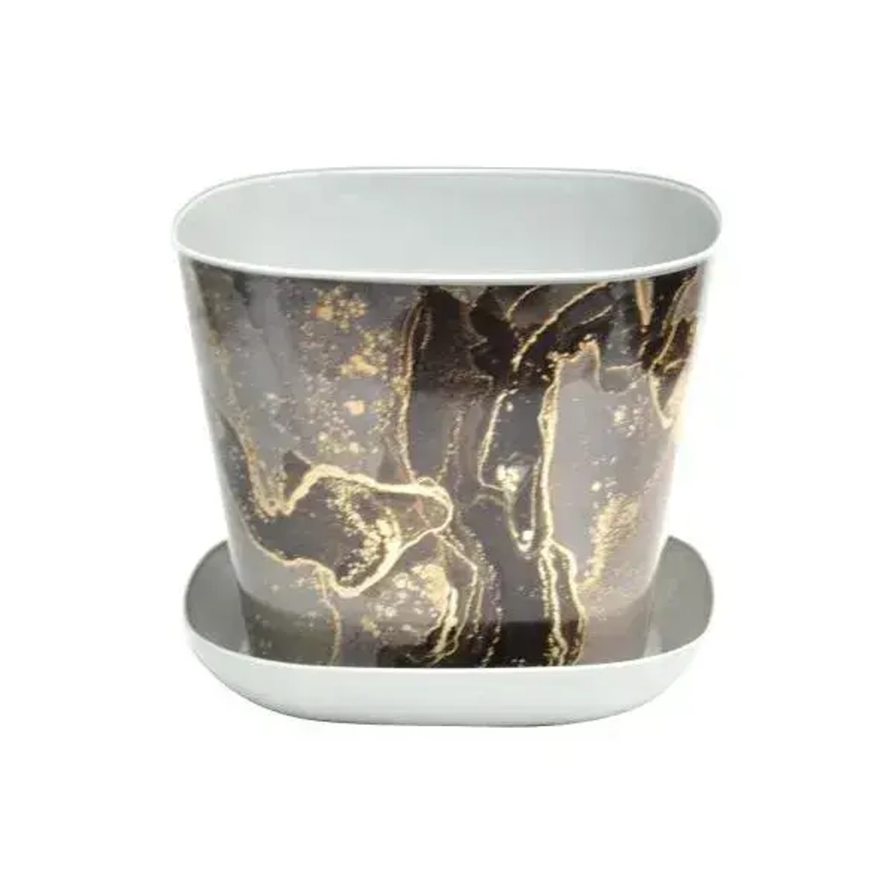 Кашпо квадратное 2,5л. декор Мрамор с поддоном (светло-серый)