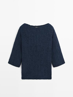 Massimo Dutti Хлопковый вязаный свитер, темно-синий