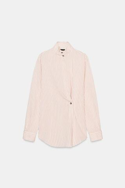 ZARA РУБАШКА ОВЕРСАЙЗ В ПОЛОСКУ, РЫЖЕВАТО-КОРИЧНЕВЫЙ