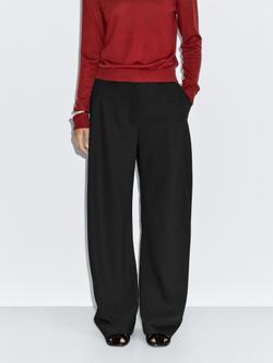 Massimo Dutti Брюки из смесовой шерсти с широкими штанинами, черный