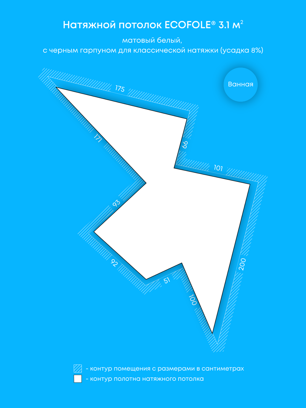 Матовый натяжной потолок 3.1 м2