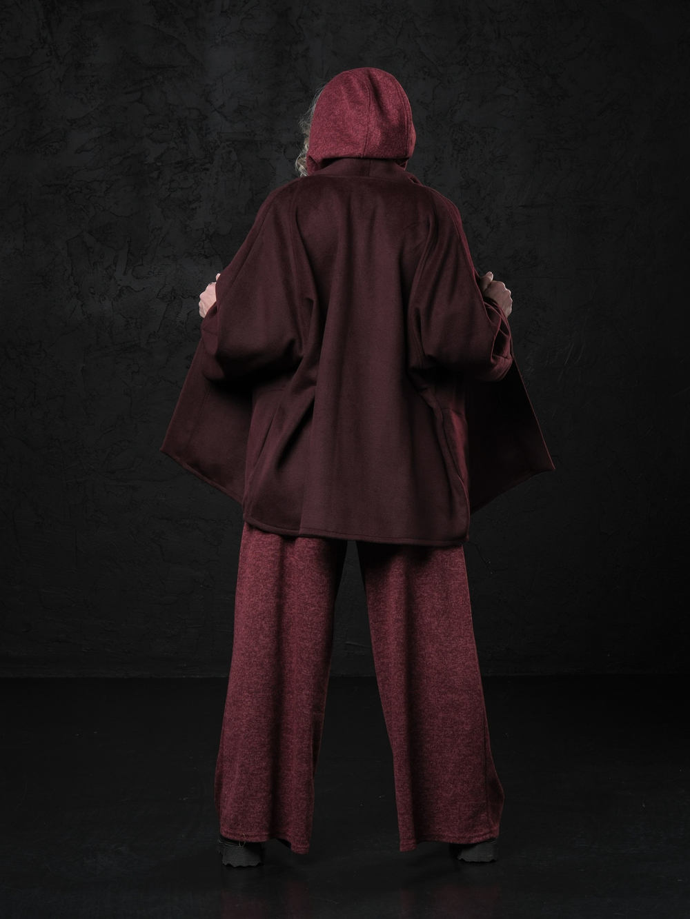 Кимоно -пальто марсала с поясом