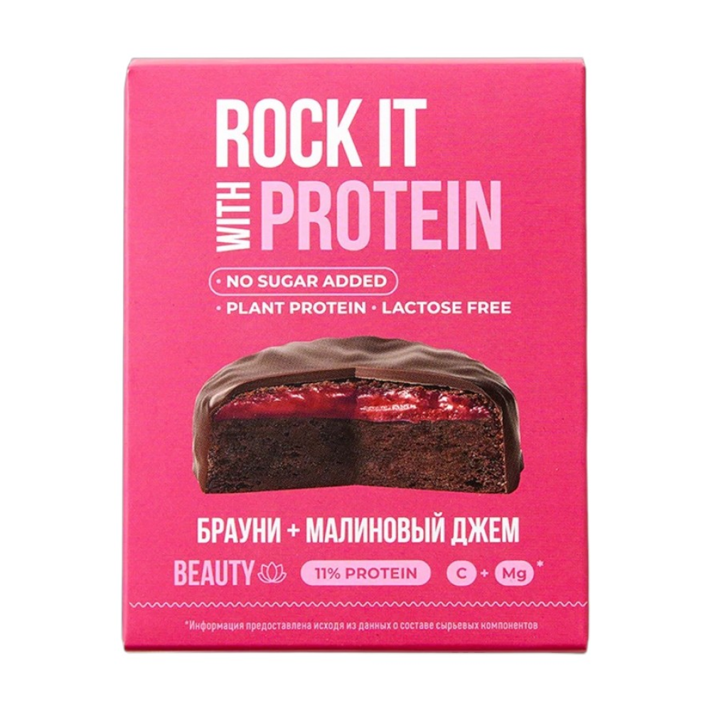 Бисквит протеиновый Шоколадный брауни малиновый ROCK IT, 50 г