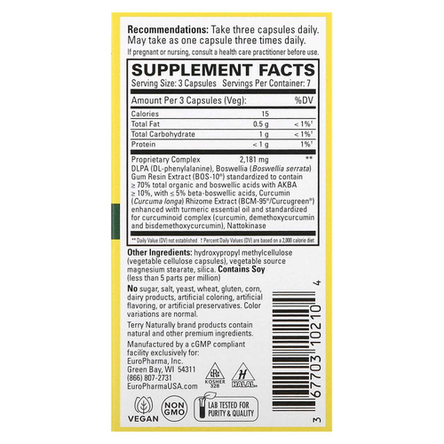 Terry Naturally, Curamin, обезболивающее, 21 капсула