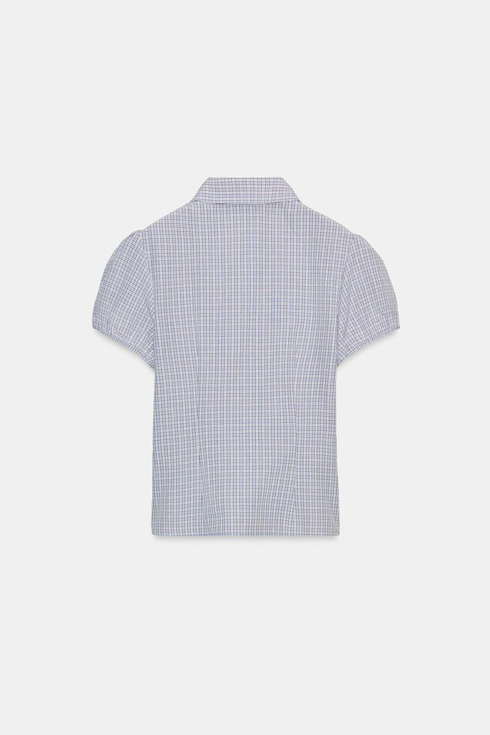 ZARA РУБАШКА В КЛЕТКУ ИЗ ЭЛАСТИЧНОГО ПОПЛИНА, КОРИЧНЕВО-СИНИЙ