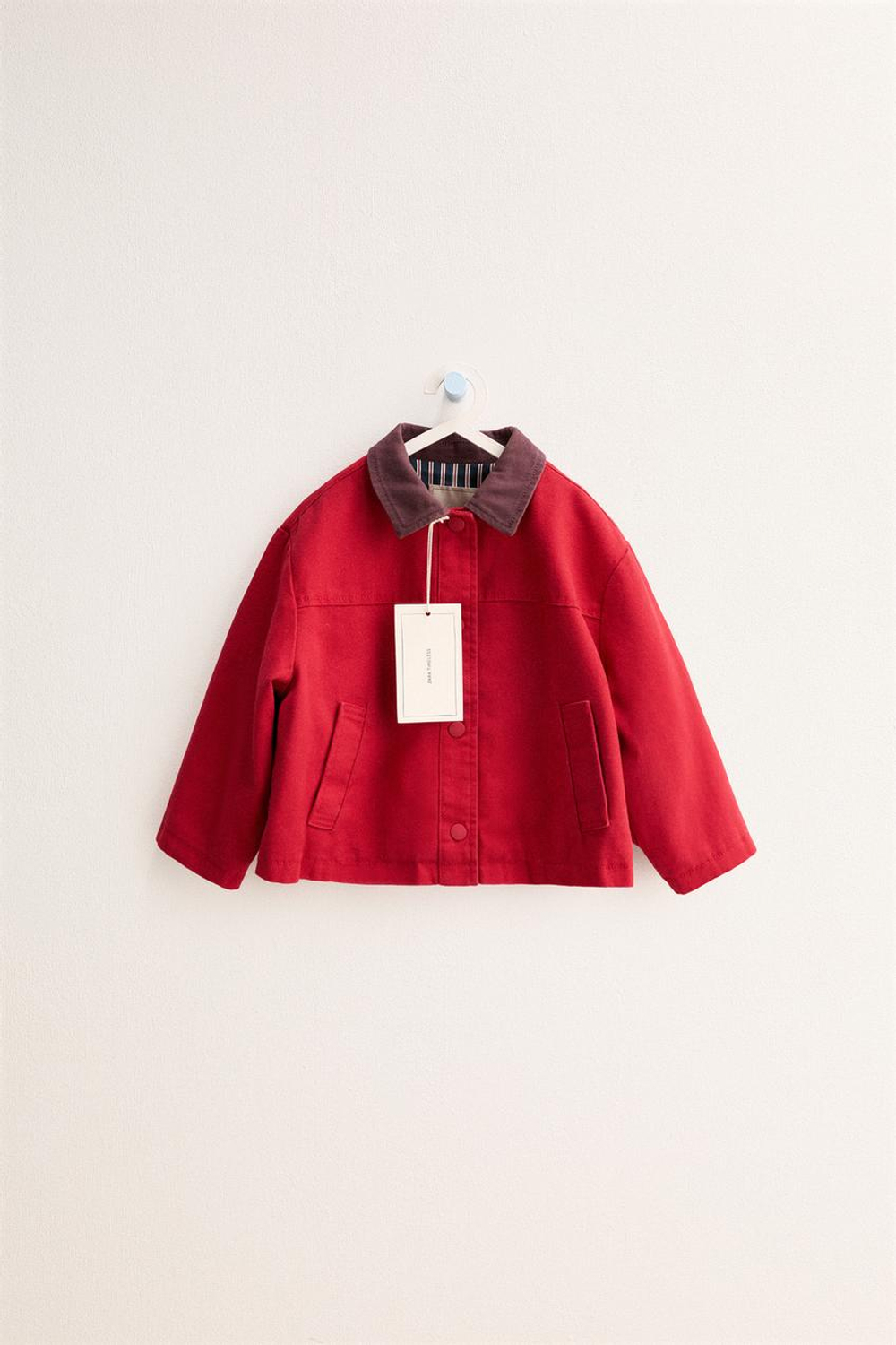 ZARA TIMELESS - ХЛОПКОВАЯ КУРТКА С КОНТРАСТНЫМ ВОРОТНИКОМ, КРАСНЫЙ