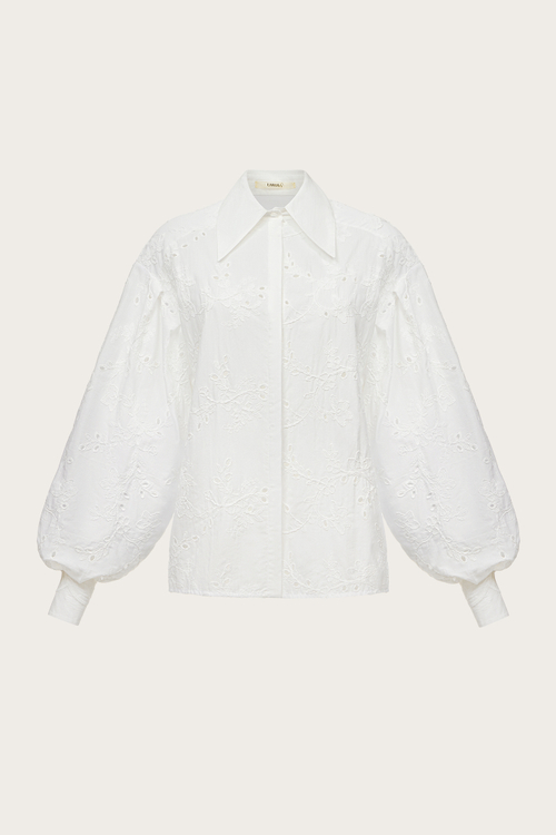 Блуза из молочного хлопка с авторским шитьем