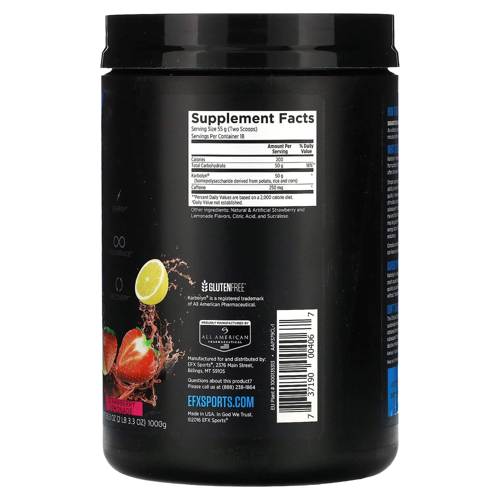 EFX Sports, Karbolyn Energy, клубничный лимонад, 1000 г (2 фунта, 3,3 унции)