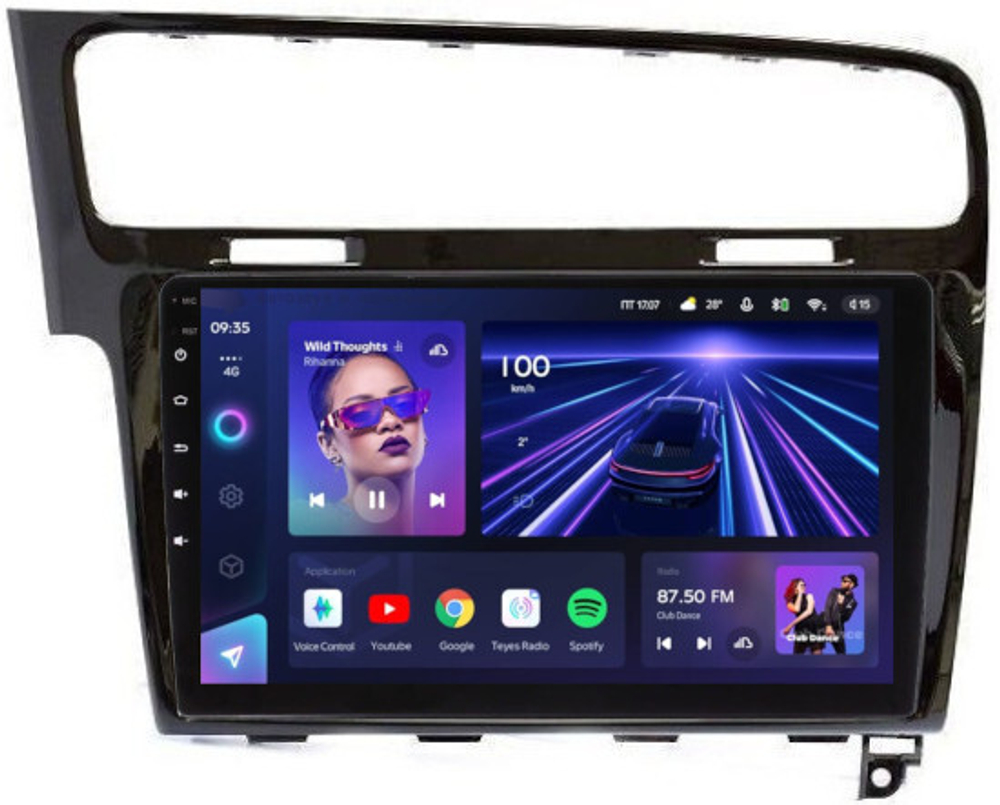 Магнитола для Volkswagen Golf 7 2012-2020 (рамка черный глянец) - Teyes CC3 монитор 10" QLED на Android 10, ТОП процессор, 4Гб+32Гб, CarPlay, 4G SIM-слот