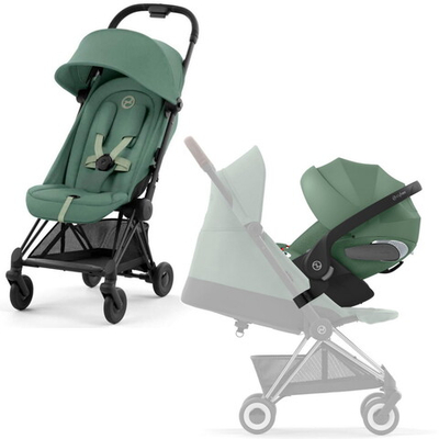Коляска Cybex Coya Matt Black Frame Cloud T i-Size Leaf Green Plus Leaf Green с дождевиком