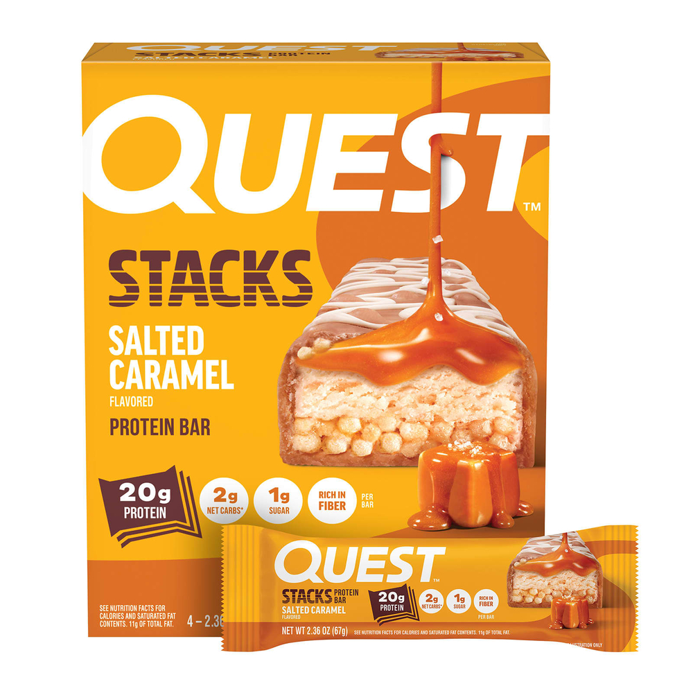 Quest Nutrition, Stacks, протеиновый батончик, соленая карамель, 4 батончика, 67 г (2,36 унции) каждый