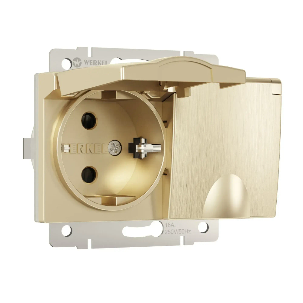 Розетка двойная влагозащищенная с заземлением с крышками и шторками (шампань рифленый) W1172210