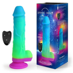 Яркий вибратор с возвратно-поступательными движениями и пультом ДУ - 21 см. (Цвет: разноцветный)