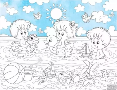 Цифровое панно ID Wall Раскраска в цвете "Дети играют в реке"