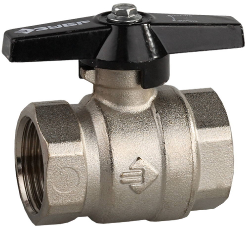 Кран шаровой ЗУБР полнопроходной ″мама-мама″, бабочка, хромиров латунь, 1″