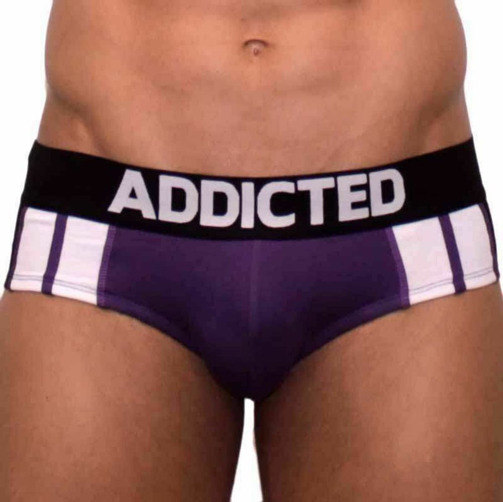 Мужские трусы брифы фиолетовые Addicted purple sportive stripes brief