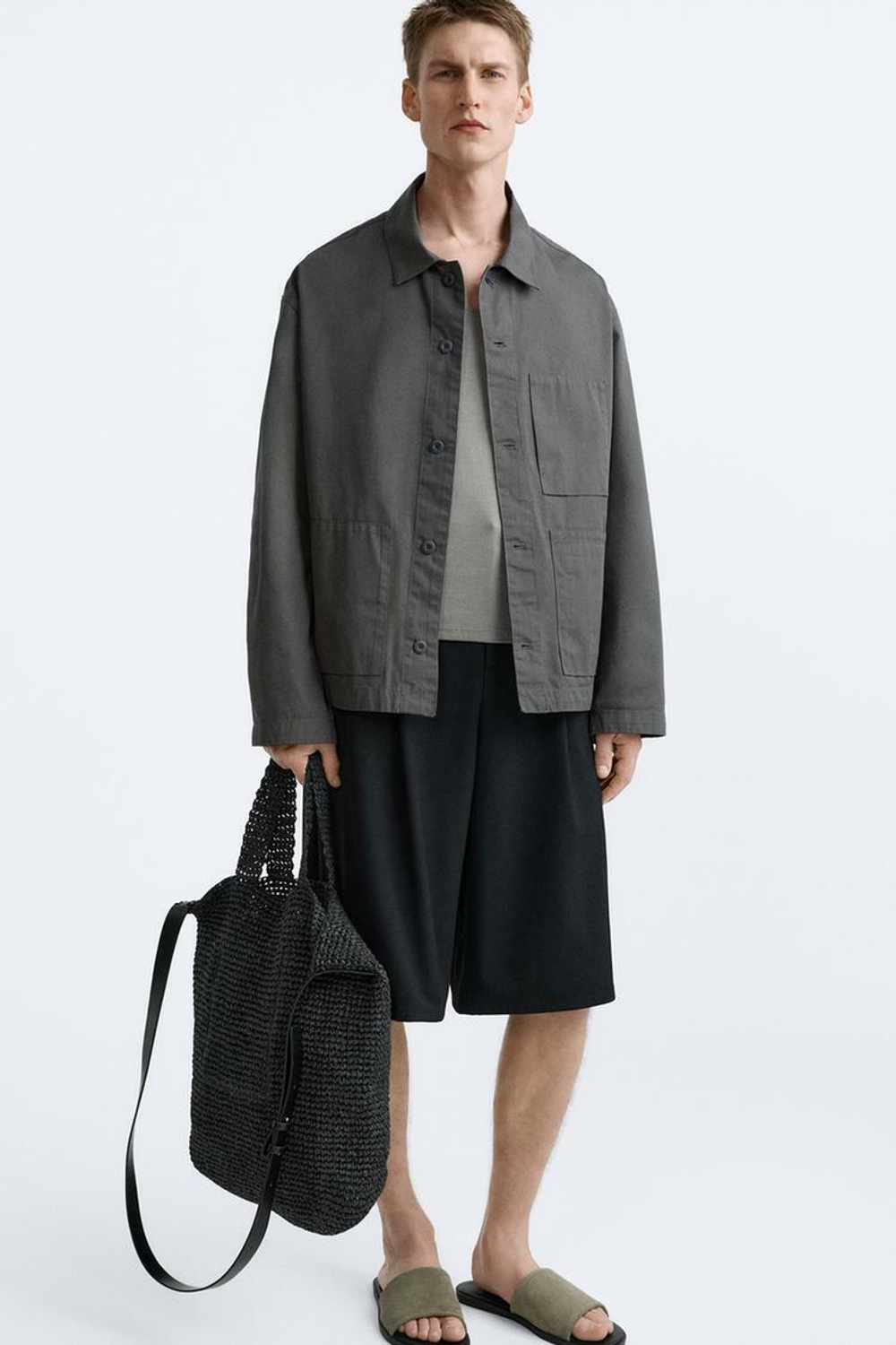 ZARA МЯГКАЯ ТКАНАЯ СУМКА-ТОУТ, ЧЕРНЫЙ