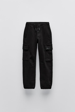 ZARA БРЮКИ КАРГО SOFT, ЧЕРНЫЙ