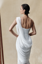 Корсетное платье макси из вискозы и шелка с драпировкой