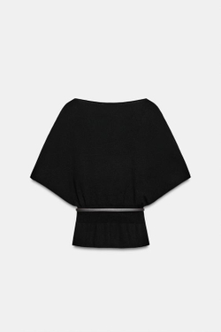 ZARA ТРИКОТАЖНЫЙ ТОП С ПОЯСОМ, ЧЕРНЫЙ