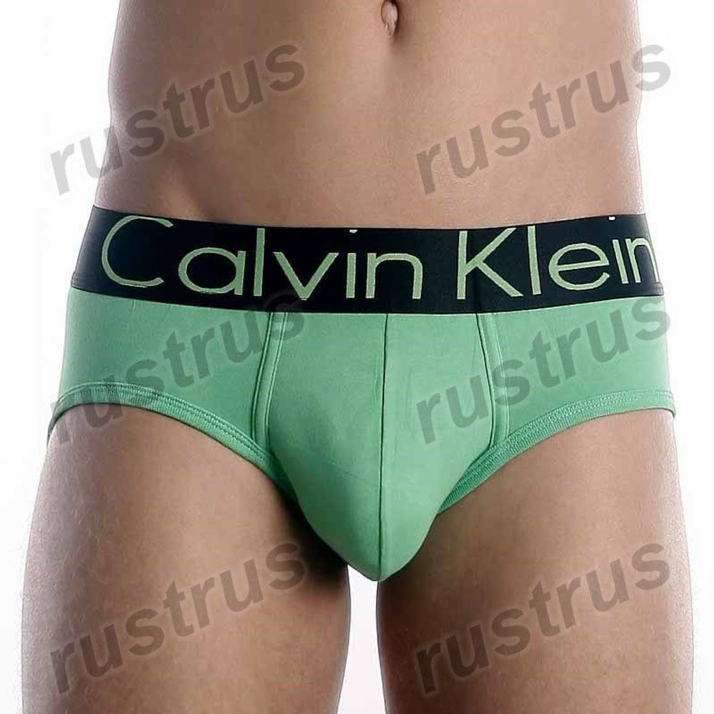 Мужские трусы брифы зеленые с черной резинкой Calvin Klein Mens Steel Black CK02211
