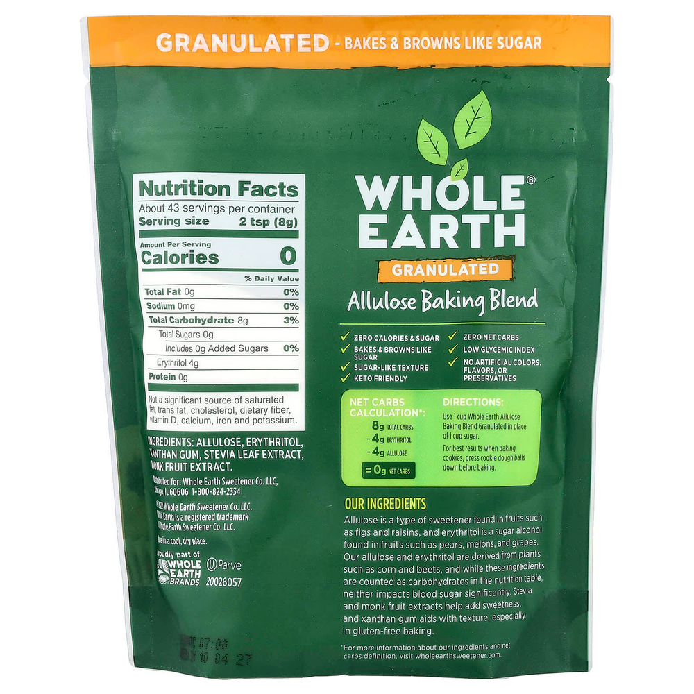 Whole Earth, Смесь для выпечки аллулозы, гранулированная, 340 г (12 унций)
