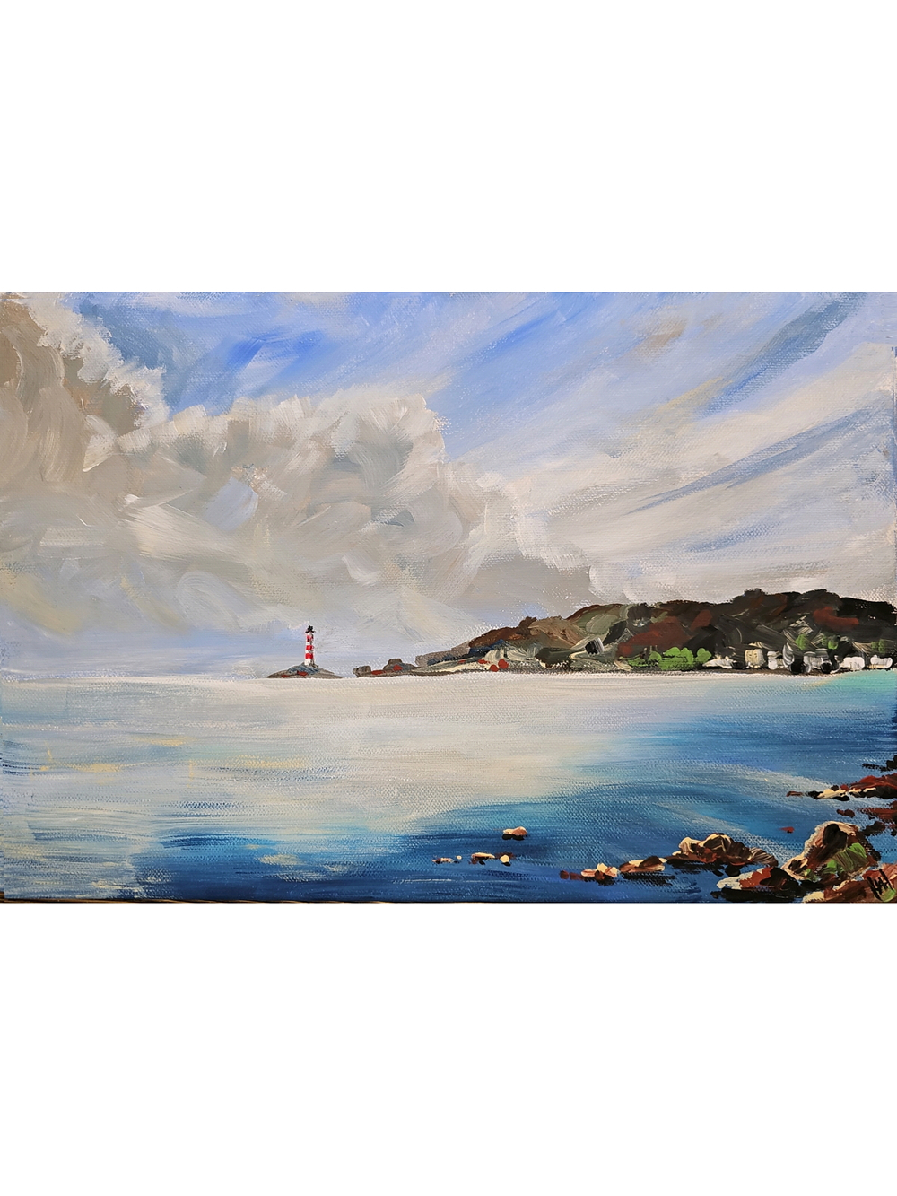 Картина авторская акрилом интерьерная на холсте 27*41 см для интерьера "Отражение неба"