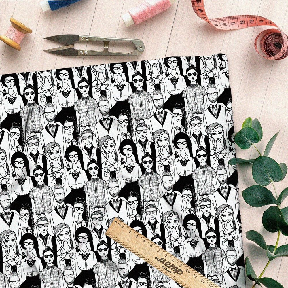 Ткань футер 2-х нитка толпа девушек