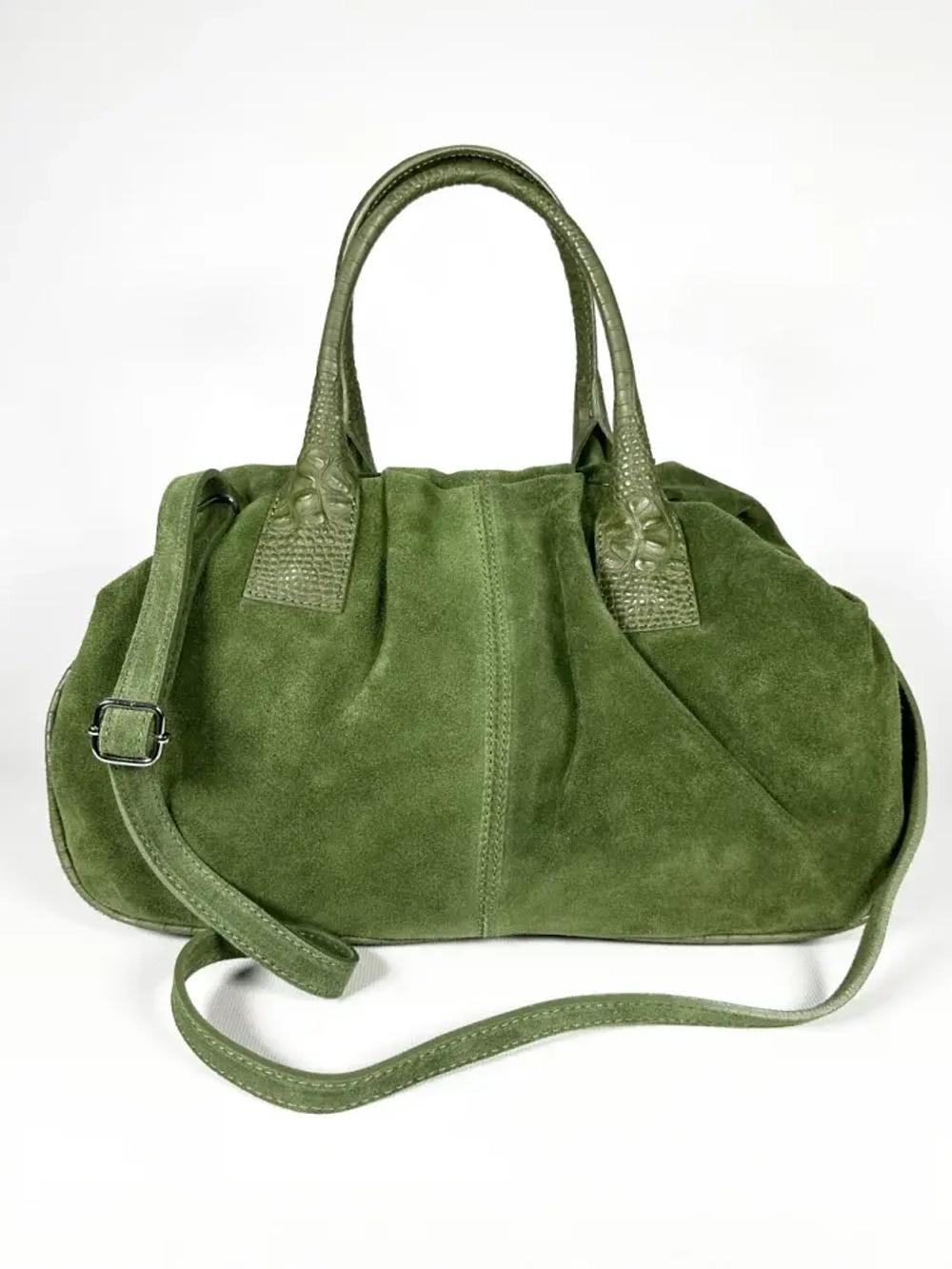 Женская зеленая сумка из натуральной замши
