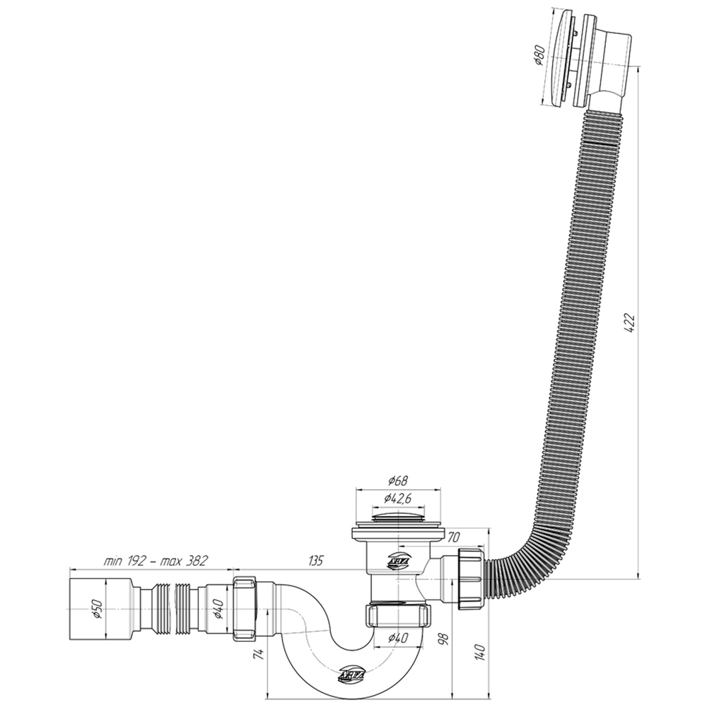 Обвязка на ванну 1 1/2*40 с вып Click-Clack EC155BL с гофрой 40*50 ЧЕРНЫЙ АНИ пласт