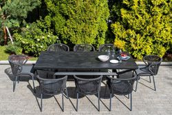 "Милан" стул плетеный из роупа, каркас алюминий темно-серый (RAL7024) муар, роуп темно-серый круглый, ткань темно-серая 027