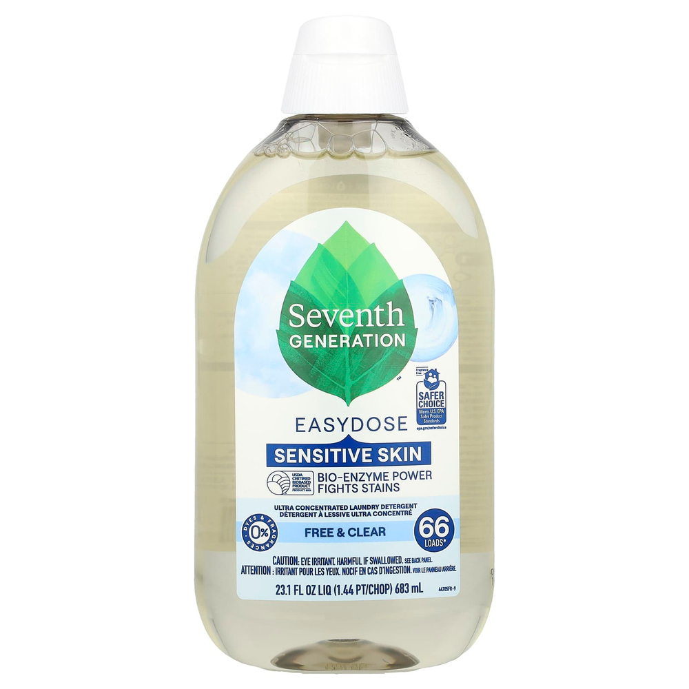Seventh Generation, Easydose, ультраконцентрированное средство для стирки, бесцветное и прозрачное средство, 66 загрузок, 683 мл (23,1 жидк. унц.)