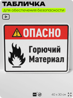 Табличка для обеспечения безопасности "Опасно горючий материал", для производства, предприятия, организаций, 40х30 см, Silver Plane x Айдентика Технолоджи