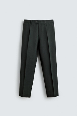 ZARA КОСТЮМНЫЕ БРЮКИ ИЗ ШЕРСТИ, ТЕМНО-ЗЕЛЕНЫЙ