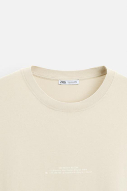 ZARA ФУТБОЛКА С ВЫШИТОЙ НАДПИСЬЮ, КАМЕННО-СЕРЫЙ