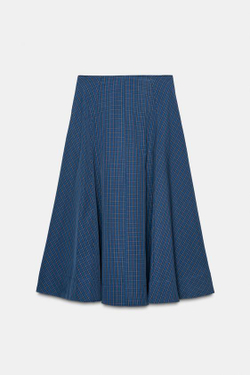 ZARA ЮБКА МИДИ В КЛЕТКУ СО СКЛАДКАМИ, ОТТЕНКИ СИНЕГО