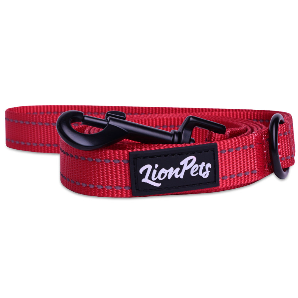 Поводок для собак lionpets из полиэстера со светоотражающими полосками (красный) lp-710-2 (ширина 2.5 см, длина 3 метра)