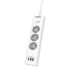 Сетевой фильтр удлинитель Philips CHP4336WA/51 с тремя стандартными розетками EU, 2 USB-A, Type-C, с заземлением и защитой от перегрузок, 2 м, белый
